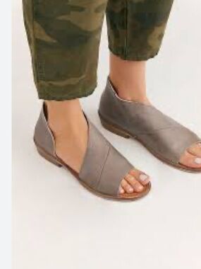 Free People Grey Leather Slip On Sandals